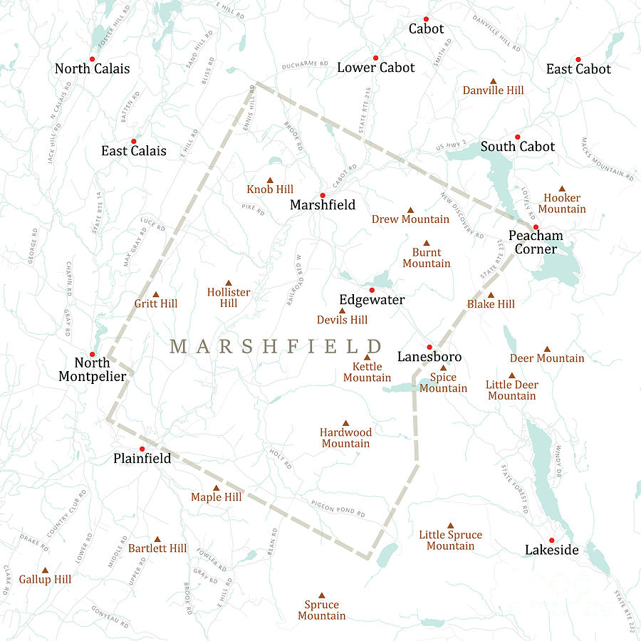 Vt Washington Marshfield Vector Road Map Digital Art By Frank Ramspott Fine Art America 5687