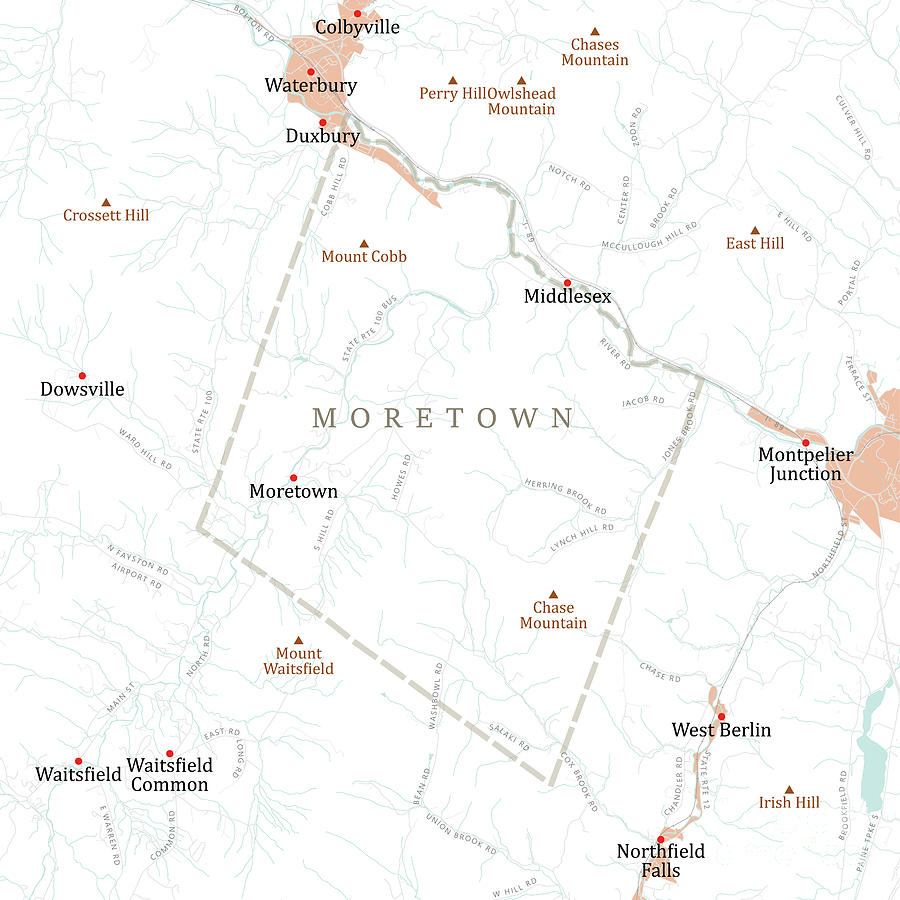 VT Washington Moretown Vector Road Map Digital Art by Frank Ramspott
