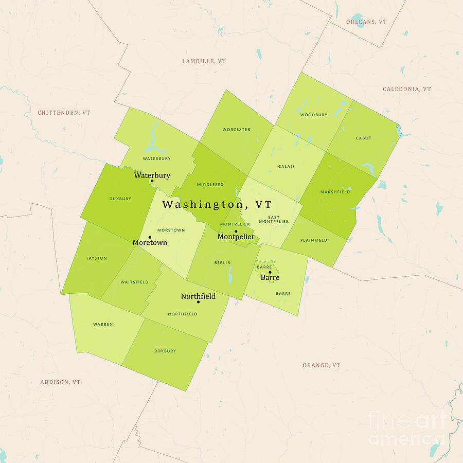 Vt Washington Vector Map Green Digital Art By Frank Ramspott Fine Art