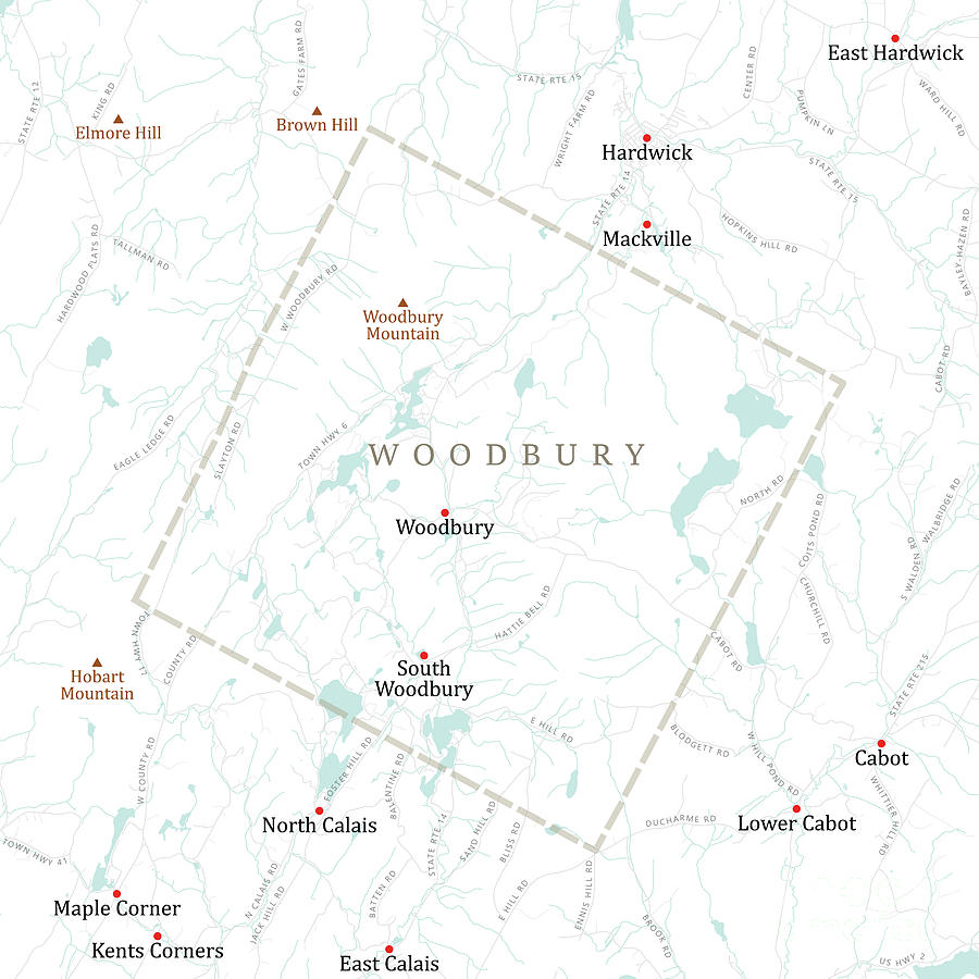 Vt Washington Woodbury Vector Road Map Digital Art By Frank Ramspott Fine Art America 