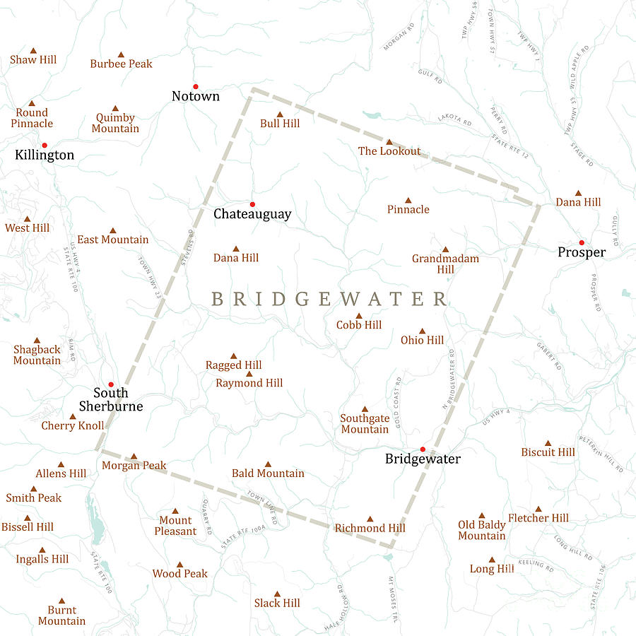 Map Digital Art - VT Windsor Bridgewater Vector Road Map by Frank Ramspott