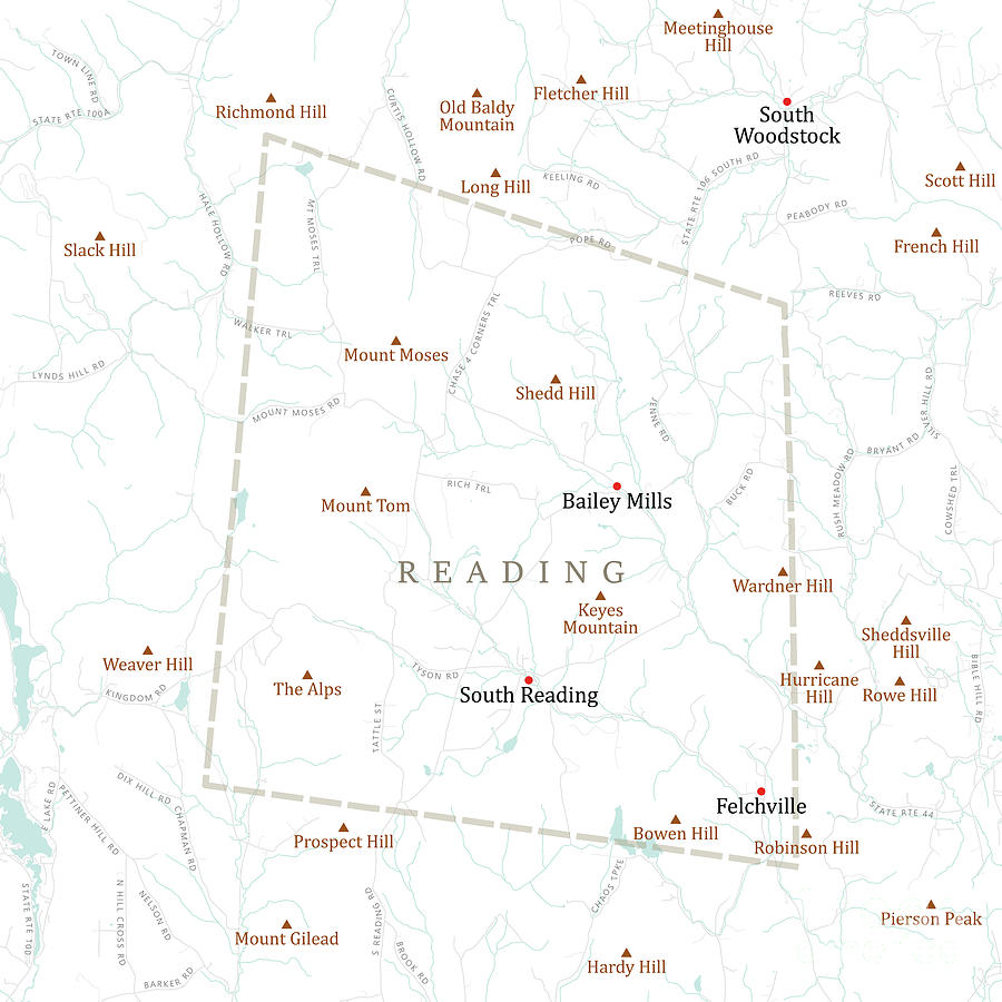 VT Windsor Reading Vector Road Map Digital Art by Frank Ramspott Fine
