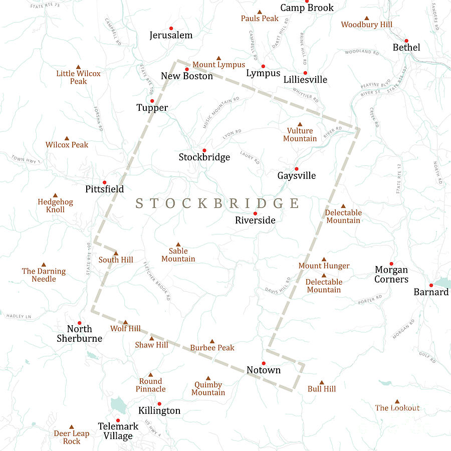 VT Windsor Stockbridge Vector Road Map Digital Art by Frank Ramspott ...