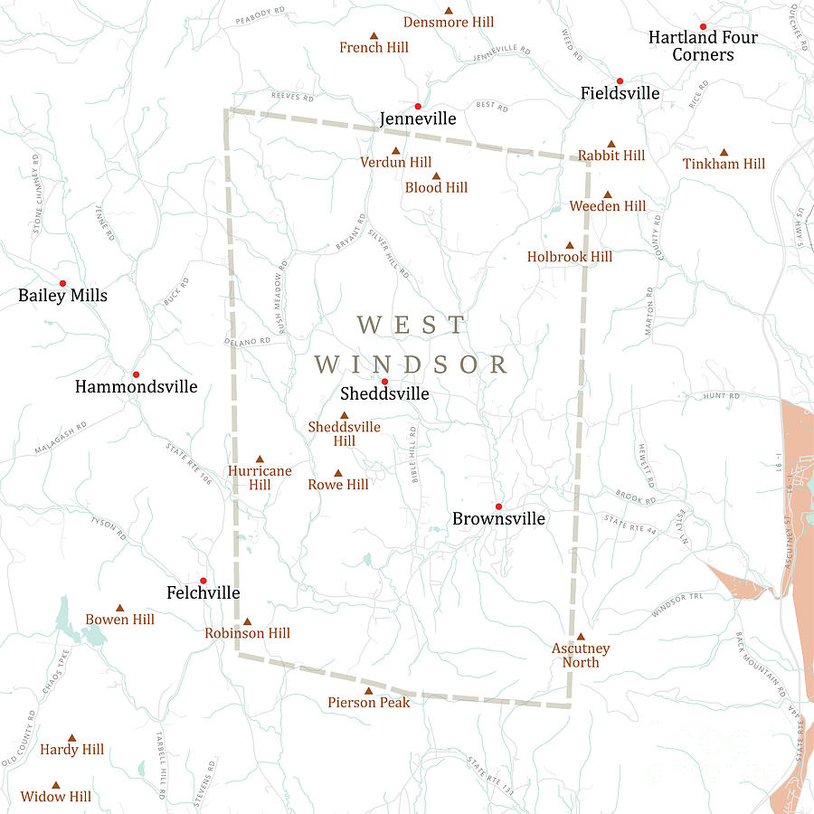 VT Windsor West Windsor Vector Road Map Digital Art by Frank Ramspott