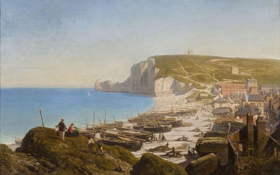 Vue panoramique d'Etretat Painting by Antoine Leon Morel-Fatio | Fine ...