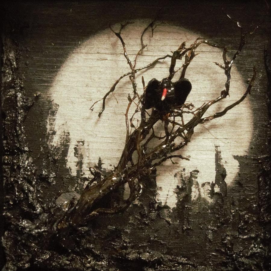 Vulture and the full Moon Mixed Media by R  Allen Swezey