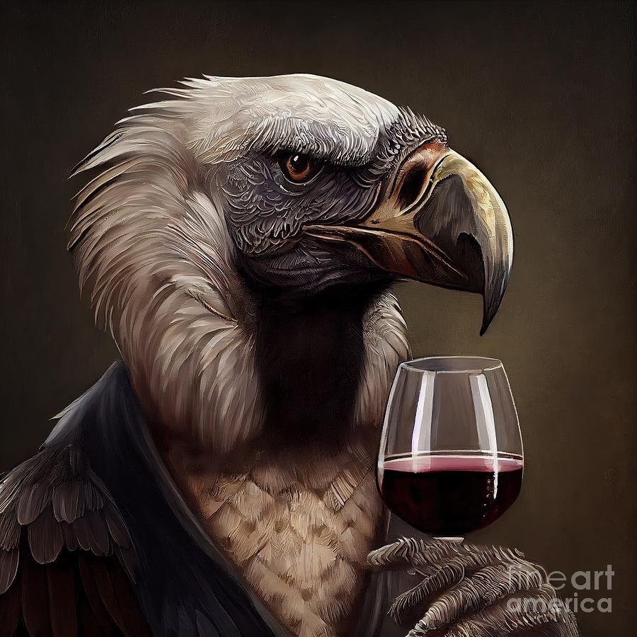 Vulture Painting - Vulture Having Drink by N Akkash