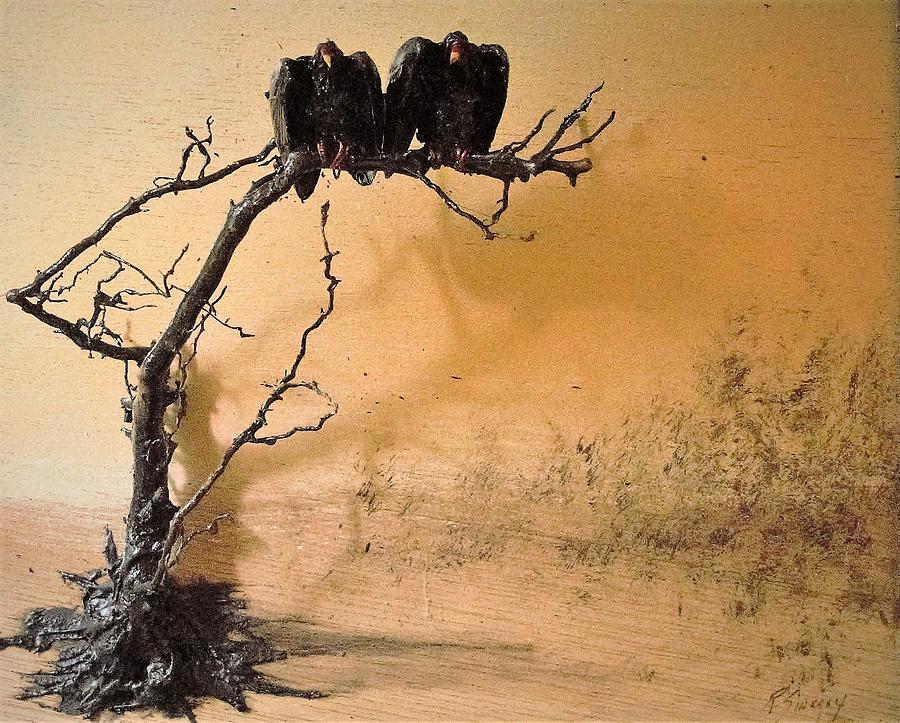 Vulture Pair with Darken Champagne Sky Mixed Media by R  Allen Swezey