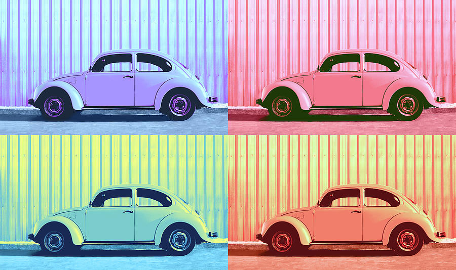 Vintage Photograph - VW Beetle Pop Art Quad by Laura Fasulo