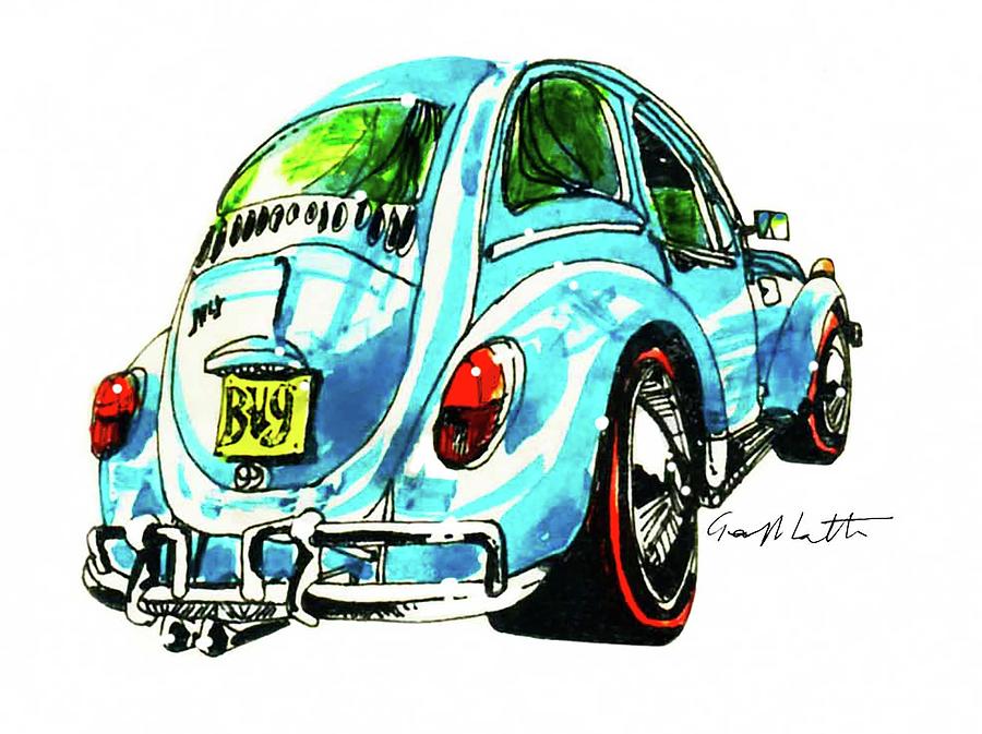 VW Bug Cartoon Painting by Geoff Latter - Pixels