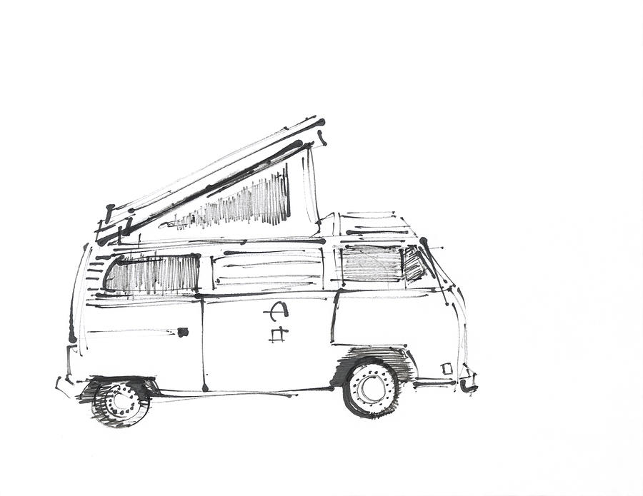 Holiday Drawing - VW Bus 190112 by Chris N Rohrbach