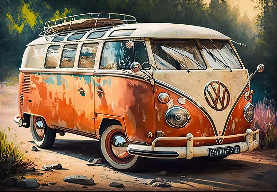 VW Bus Camping Painting by World of Abstracts - Fine Art America