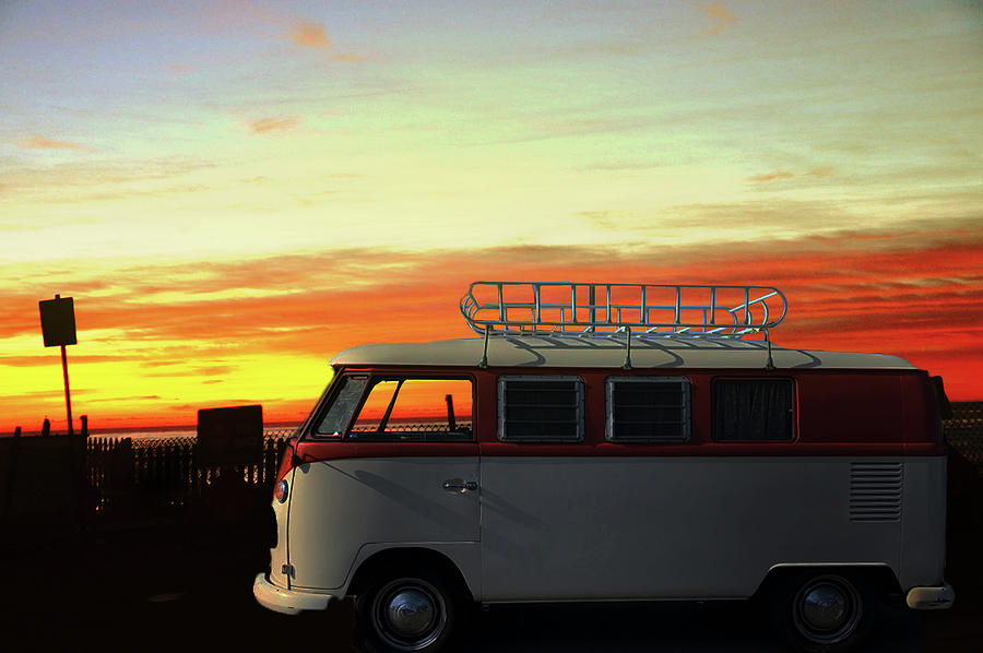 Vw Bus With California Sunset Photograph