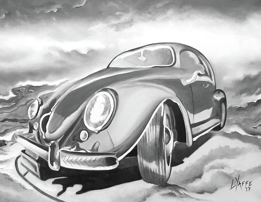 VW on Sandy Beach in Black and White Painting by Loraine Yaffe | Pixels