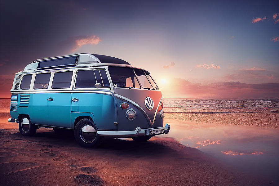 VW T2 Split Screen Beach Art Digital Art by Tim Hill - Fine Art America