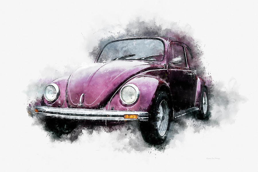 VW Volkswagen Beetle Classic 70s Red Side Watercolor Sketch Photograph by Andreea Eva Herczegh