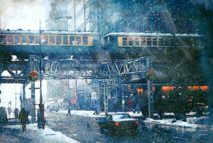 Wabash Christmas Time 1970s Painting by Glenn Galen