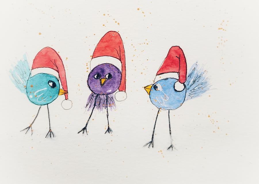 Bird Painting - Wacky Christmas Birds by Shady Lane Studios-Karen Howard