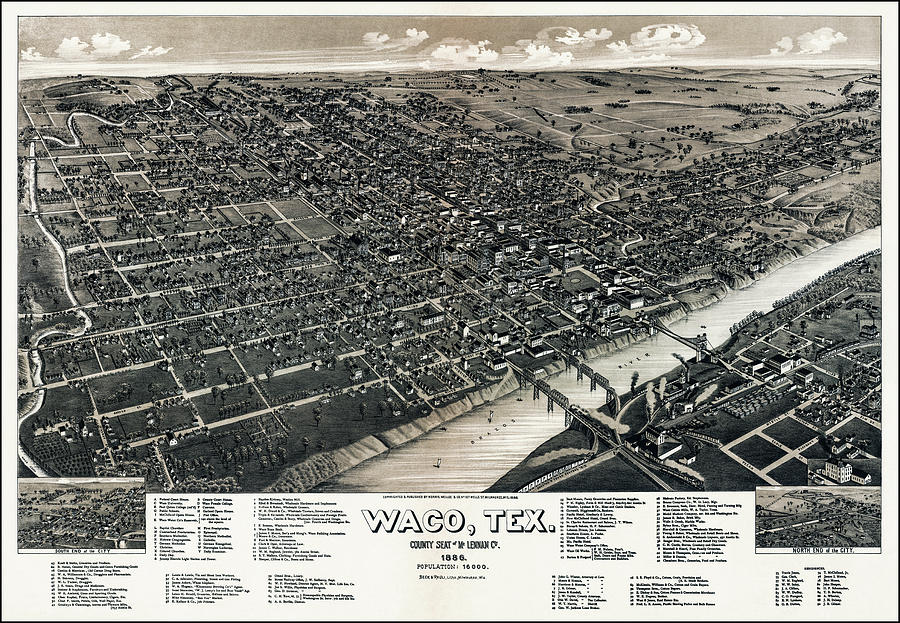 Waco Photograph - Waco Texas Vintage Map Birds Eye View 1886 by Carol Japp