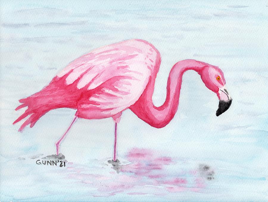 Wading Flamingo Painting by Katrina Gunn