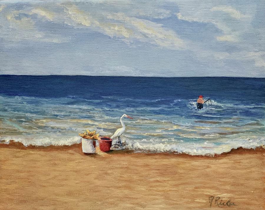 Wading For A Catch Painting by Jane Ricker