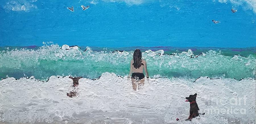 The Wading into the Waves Painting by Mark SanSouci