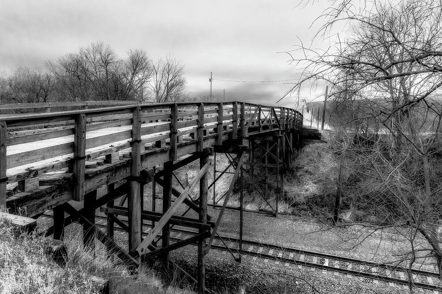 Wagon Bridge Over Railroad Bed In BW Photograph by Ed Peterson