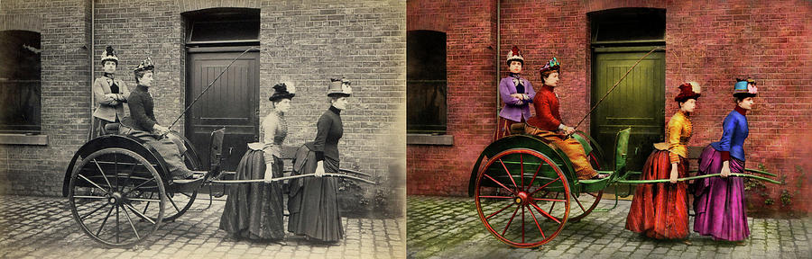 Wagon - Horsing around 1897 - Side by Side Photograph by Mike Savad