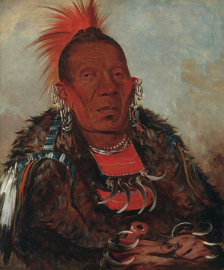 Wah-ro-nee-sah, The Surrounder, Chief of the Tribe, 1832 Painting by George Catlin