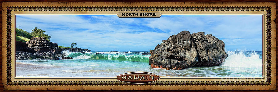 Waimea Bay Photograph - Waiamea Bay Diving Rock Hawaiian Style Panoramic Photograph by Aloha Art