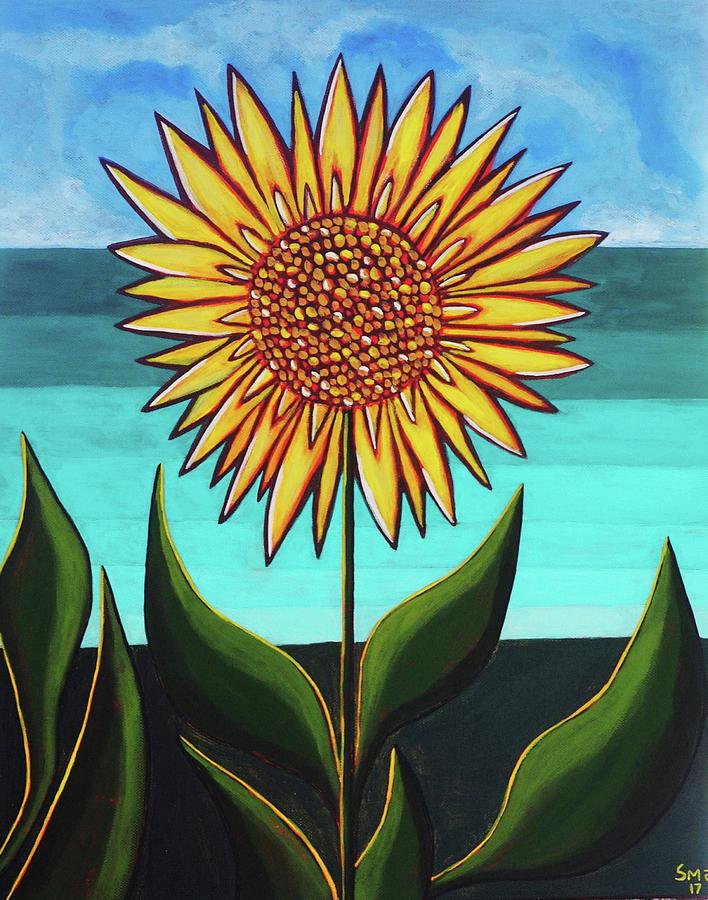 Waiheke Sunflower 11 Painting by Sandra Marie Adams