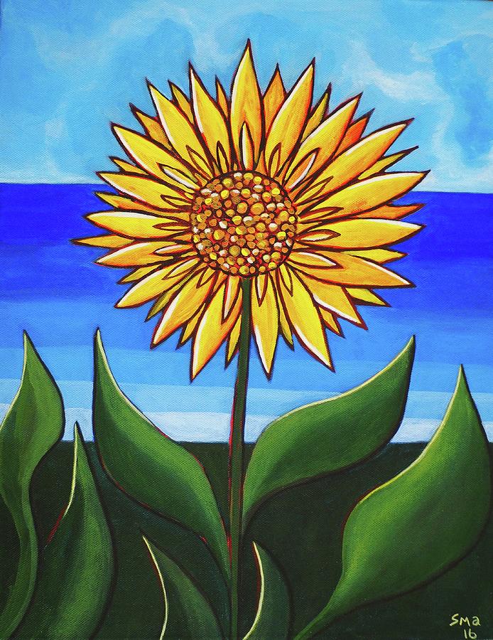 Waiheke Sunflower Painting by Sandra Marie Adams