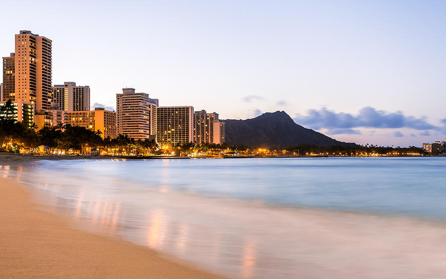 Waikiki Beach, Sunrise, Diamond Head, Volcano, Honolulu, Oahu, Hawaii, America Photograph by Joe Daniel Price