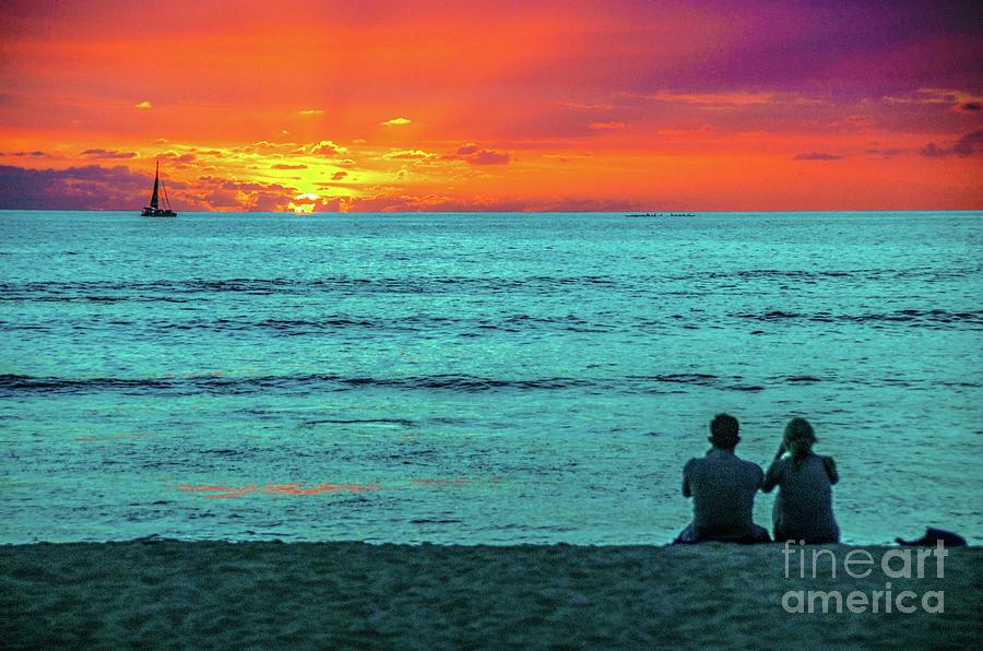 Sunset Photograph - Waikiki Beach Sunset - Matinee 4 2 by D Davila
