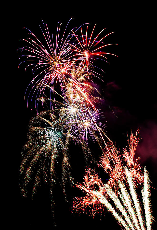 Waikiki Fireworks Color Burst Photograph by Anthony Jones