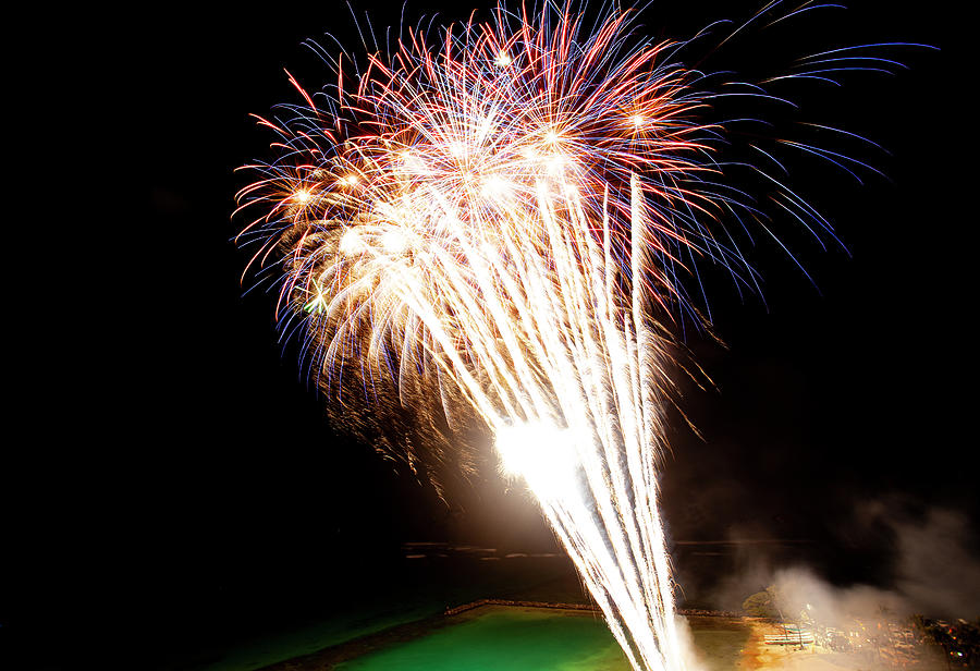 Waikiki Fireworks - Star Streak Photograph by Anthony Jones