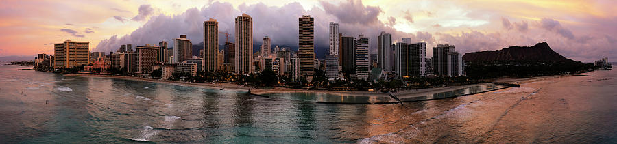 Waikiki Sunrise Panorama Photograph by Christopher Johnson