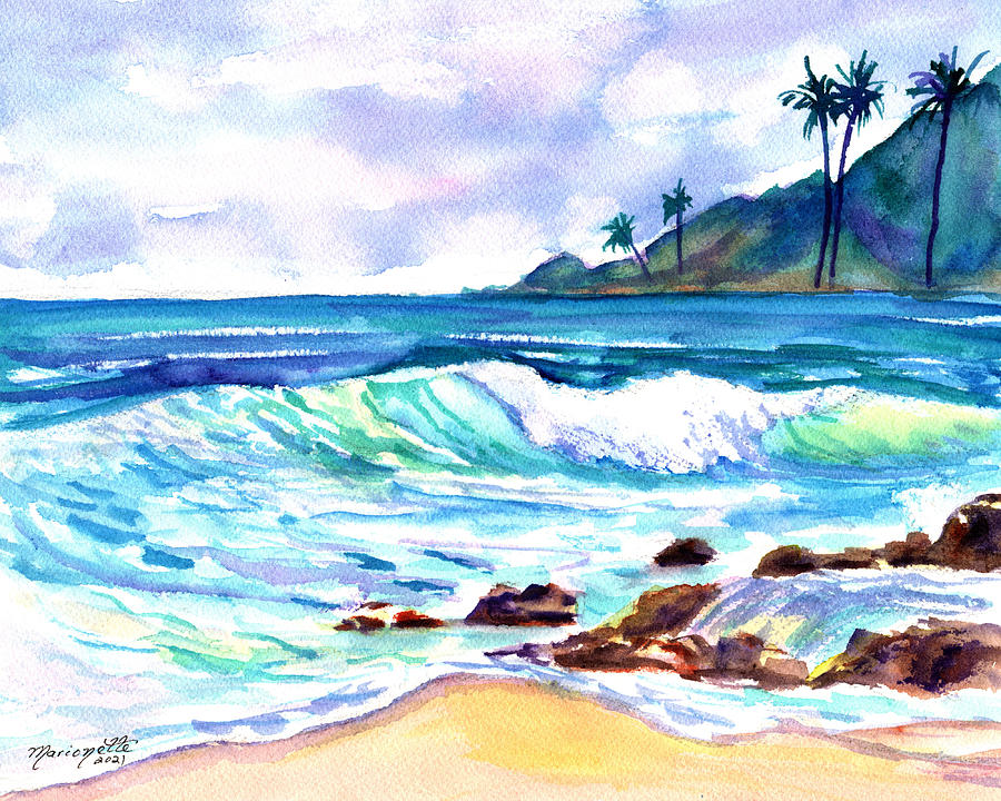 Wailua Beach Waves Painting by Marionette Taboniar
