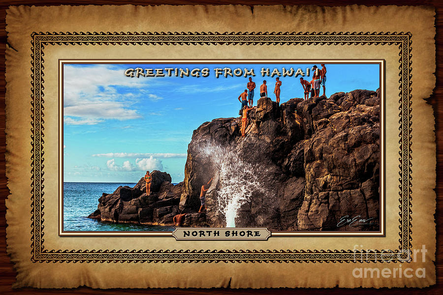 Waimea Bay Rock Jumpers Hawaiian Style Postcard Photograph by Aloha Art