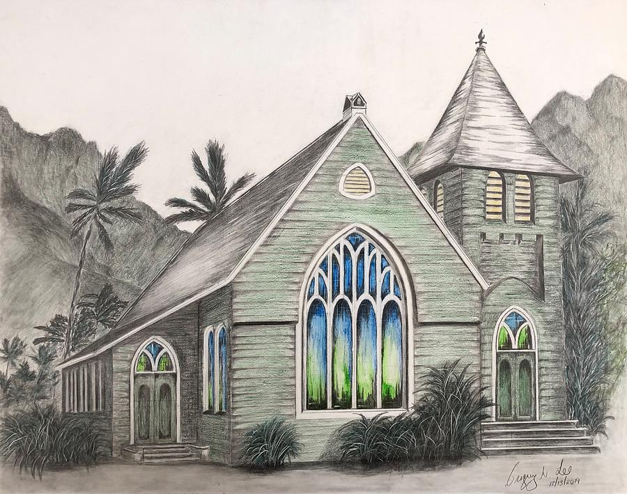 Waioli Huiia Church Drawing by Gregory Lee