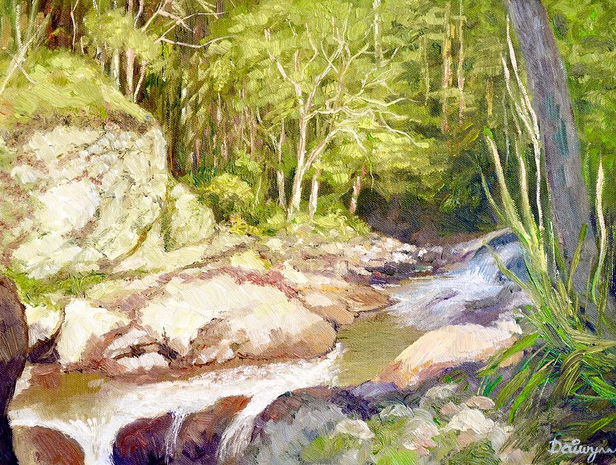 Wairere Forest Stream Waterfalls Painting by Dai Wynn