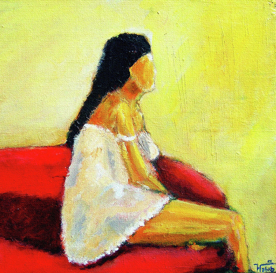 Waiting By The Red Couch Painting by Habib Ayat