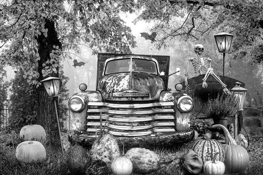Waiting for Halloween Black and White Photograph by Debra and Dave Vanderlaan