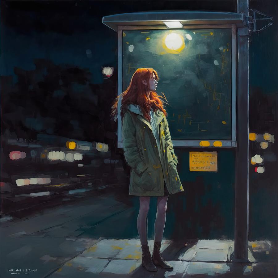Portrait Painting - Waiting for the last bus by My Head Cinema
