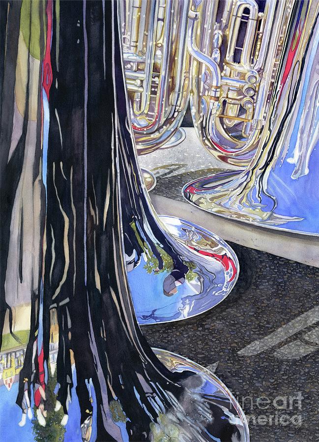 Tuba Painting - Waiting for the Parade by Lorraine Watry