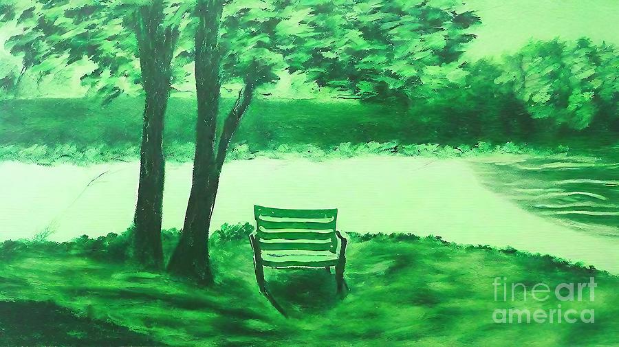 Tree Painting - Waiting for You 2 Painting park shadow trees adirondack grass green lush by N Akkash