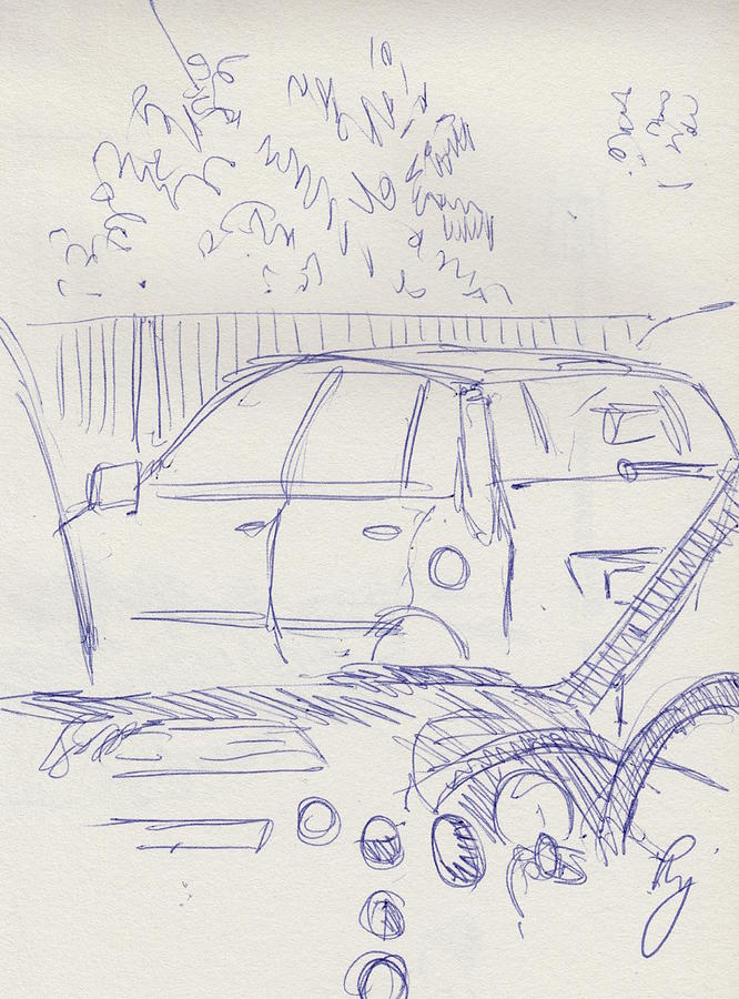 Waiting in the car drawing Drawing by Mike Jory