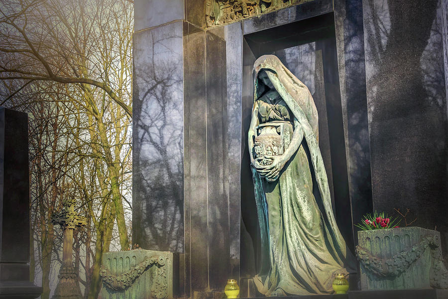 Architecture Photograph - Waiting Lady  Powazki Cemetery Warsaw  by Carol Japp