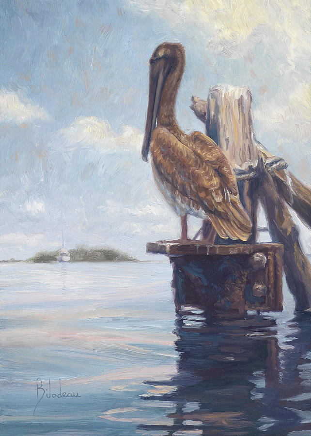 Pelican Painting - Waiting by Lucie Bilodeau