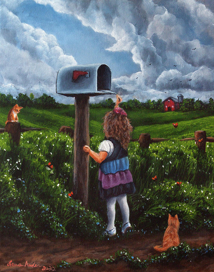 Cat Painting - Waiting On A Letter by Lena Auxier